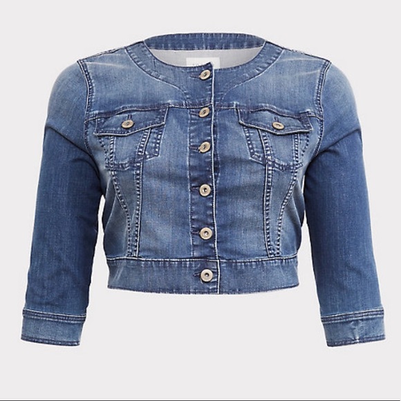 torrid collarless jean jacket